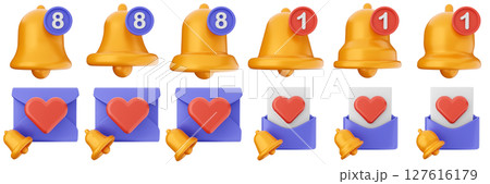 3d notification mail notice alert attention application bell alarm reminder icon set bundle illustration 3d notification mail notice alert attention application bell alarm reminder icon set bundle illustration 127616179