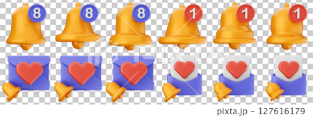 3d notification mail notice alert attention application bell alarm reminder icon set bundle illustration 3d notification mail notice alert attention application bell alarm reminder icon set bundle illustration 127616179