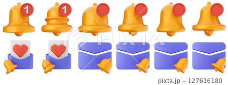 3d notification mail message notice alert attention application bell alarm reminder icon set bundle illustration 3d notification mail message notice alert attention application bell alarm reminder icon set bundle illustration 127616180