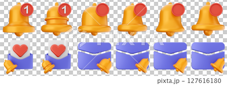 3d notification mail message notice alert attention application bell alarm reminder icon set bundle illustration 3d notification mail message notice alert attention application bell alarm reminder icon set bundle illustration 127616180