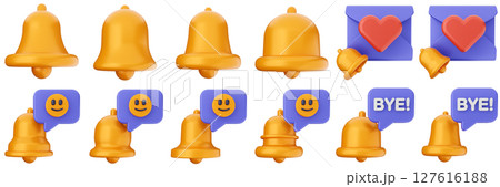 3d notification notice alert attention application bell alarm reminder icon set bundle illustration 3d notification notice alert attention application bell alarm reminder icon set bundle illustration 127616188