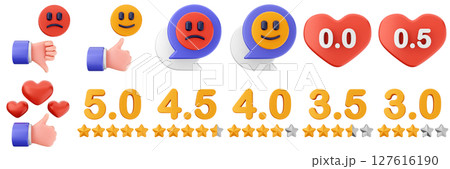 3d feedback love star like emoji customer review service rating icon set bundle illustration 127616190
