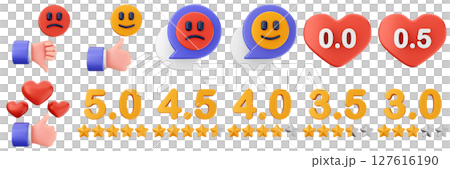 3d feedback love star like emoji customer review service rating icon set bundle illustration 127616190