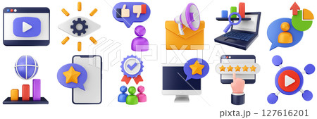3d feedback customer review service rating icon set bundle illustration 127616201