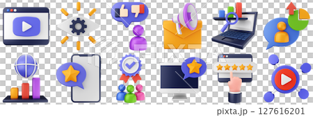 3d feedback customer review service rating icon set bundle illustration 127616201