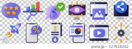 3d feedback customer review service rating icon set bundle illustration 127616202
