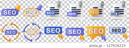 3d Search Engine Optimization strategy data digital business marketing icon set bundle illustration 127616225
