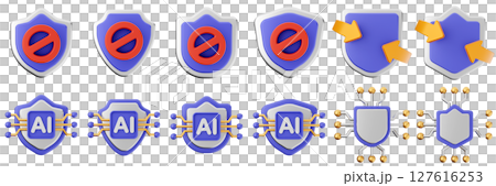 3d shield security safe privacy protection firewall insurance icon set bundle illustration 127616253