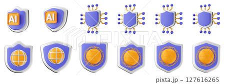 3d shield security safe privacy protection firewall insurance icon set bundle illustration 127616265