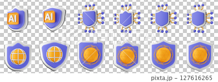 3d shield security safe privacy protection firewall insurance icon set bundle illustration 127616265