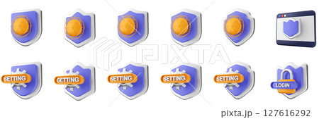 3d shield security safe privacy protection firewall insurance icon set bundle illustration 127616292