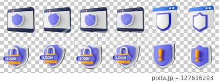 3d shield security safe privacy protection firewall insurance icon set bundle illustration 127616293