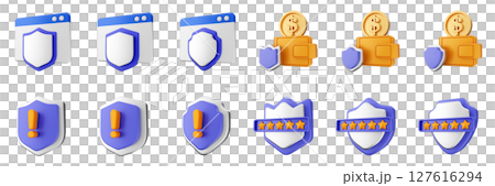3d shield security safe privacy protection firewall insurance icon set bundle illustration 127616294
