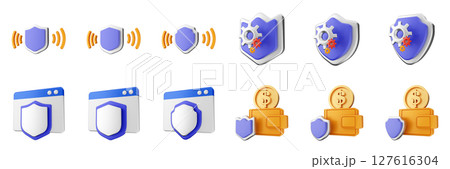 3d shield security safe privacy protection firewall insurance icon set bundle illustration 127616304