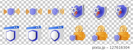 3d shield security safe privacy protection firewall insurance icon set bundle illustration 127616304