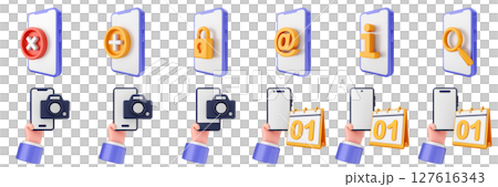 3d smartphone mobile application icon set bundle illustration 127616343