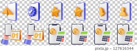 3d smartphone mobile application icon set bundle illustration 127616344