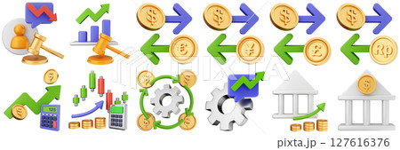 3d trading money cash coin chart income profit finance icon set bundle illustration 127616376