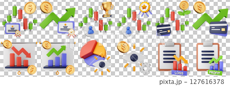3d trading money cash coin chart income profit finance icon set bundle illustration 3d trading money cash coin chart income profit finance icon set bundle illustration 127616378