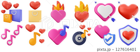 3d valentines day love heart romance present gift box 14 february icon set bundle illustration 127616401