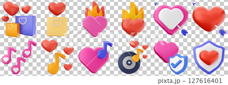 3d valentines day love heart romance present gift box 14 february icon set bundle illustration 127616401