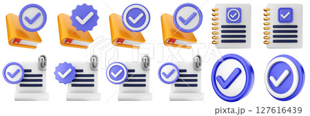 3d verification check mark correct approve success right vote icon set bundle illustration 3d verification check mark correct approve success right vote icon set bundle illustration 127616439