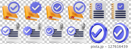 3d verification check mark correct approve success right vote icon set bundle illustration 3d verification check mark correct approve success right vote icon set bundle illustration 127616439