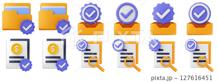 3d verification check mark correct approve success right vote icon set bundle illustration 127616451