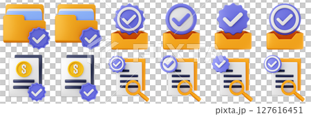 3d verification check mark correct approve success right vote icon set bundle illustration 127616451