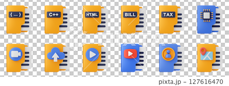 3d folder file data document database multimedia archive icon set bundle illustration 127616470