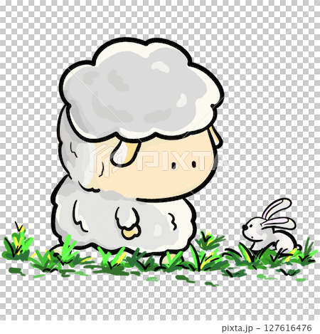 Little sheep meets little rabbit on the grass cartoon cute illustration Little sheep meets little rabbit on the grass cartoon cute illustration 127616476