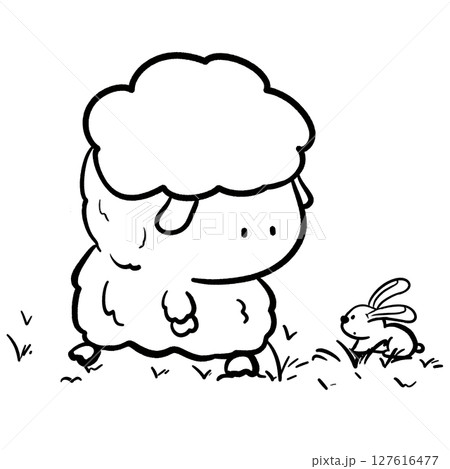 Little sheep and little rabbit on the grass cartoon cute outline illustration Little sheep and little rabbit on the grass cartoon cute outline illustration 127616477