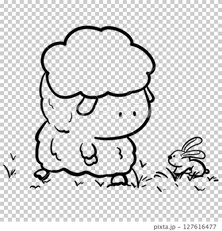 Little sheep and little rabbit on the grass cartoon cute outline illustration Little sheep and little rabbit on the grass cartoon cute outline illustration 127616477