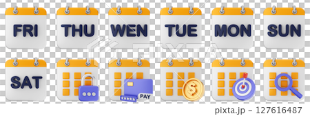 3d calendar day target money scanning date event reminder plan organizer icon set bundle illustration 127616487