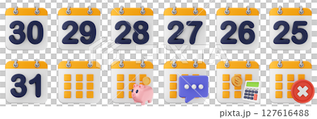 3d calendar day piggy bank calculator date event reminder plan organizer icon set bundle illustration 127616488