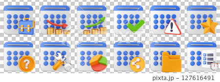3d calendar folder chart share star date event reminder plan organizer icon set bundle illustration 127616491