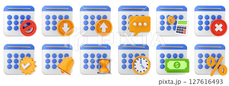 3d calendar money discount notification date event reminder plan organizer icon set bundle illustration 127616493