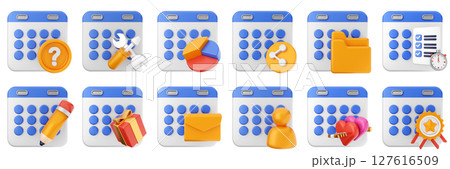 3d calendar date event reminder plan organizer icon set bundle illustration 127616509