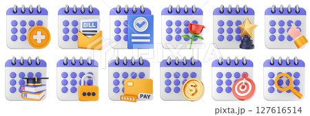 3d calendar date event reminder plan organizer icon set bundle illustration 3d calendar date event reminder plan organizer icon set bundle illustration 127616514