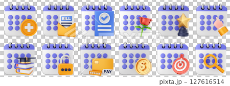 3d calendar date event reminder plan organizer icon set bundle illustration 3d calendar date event reminder plan organizer icon set bundle illustration 127616514