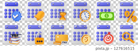 3d calendar date event reminder plan organizer icon set bundle illustration 127616515