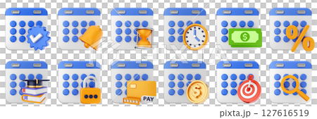 3d calendar date event reminder plan organizer icon set bundle illustration 127616519