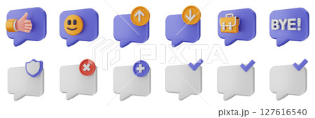 3d chat speech like emoji shield private talk speech conversation message discussion bubble icon set bundle illustration 3d chat speech like emoji shield private talk speech conversation message discussion bubble icon set bundle illustration 127616540