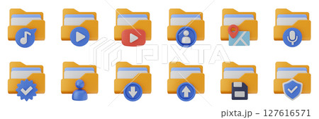 3d file folder data document information archive icon set bundle illustration 127616571