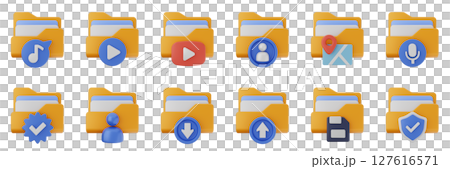 3d file folder data document information archive icon set bundle illustration 127616571