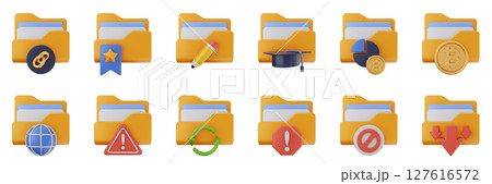 3d file folder data document information archive icon set bundle illustration 127616572