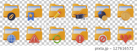 3d file folder data document information archive icon set bundle illustration 127616572