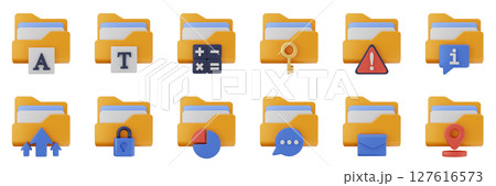3d file folder data document information archive icon set bundle illustration 127616573