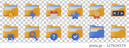 3d file folder data document information archive icon set bundle illustration 127616574