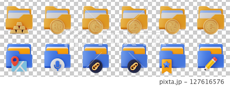3d file folder data document information archive icon set bundle illustration 127616576